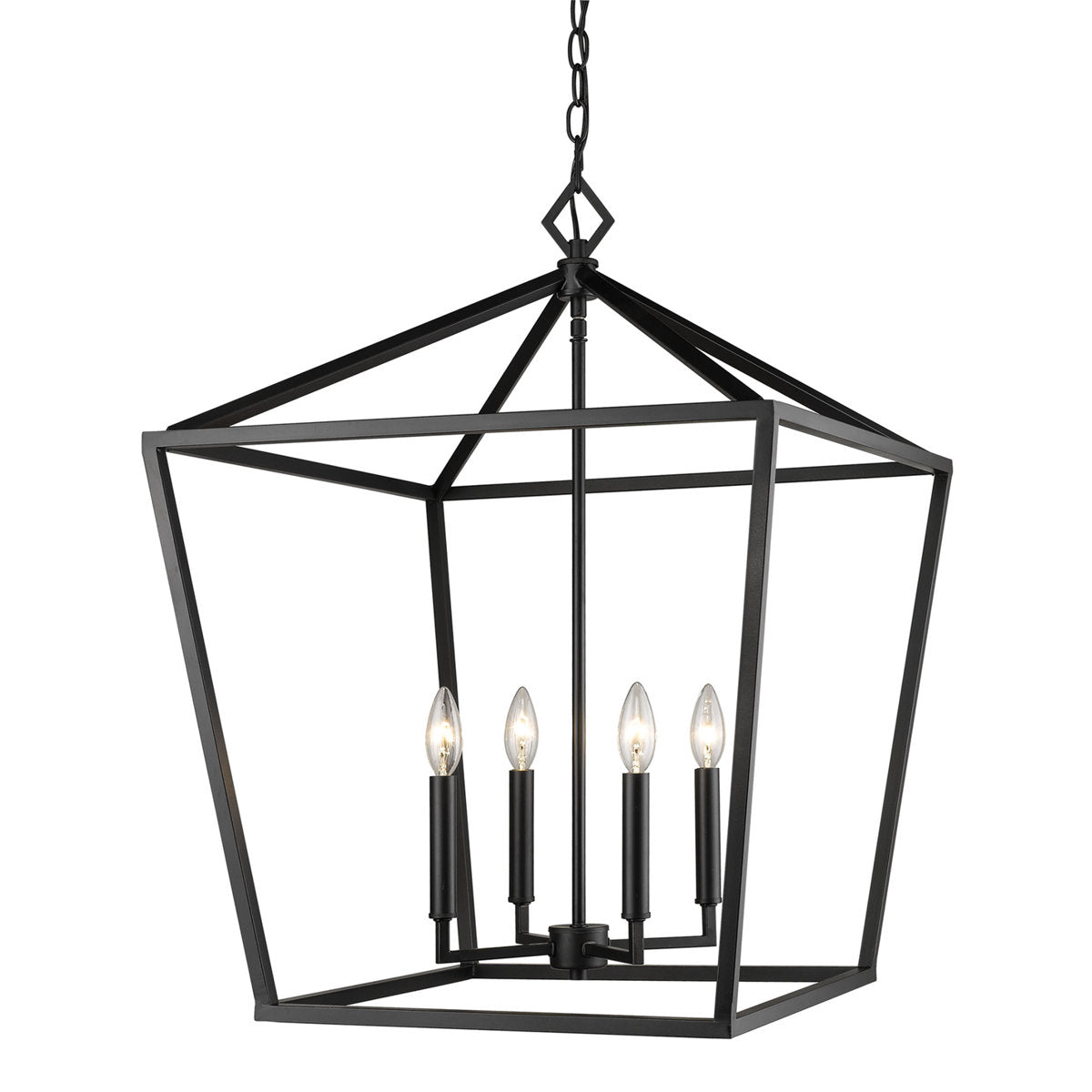 Lantern Chandelier, 4-Light Steel Frame in Matte Black
