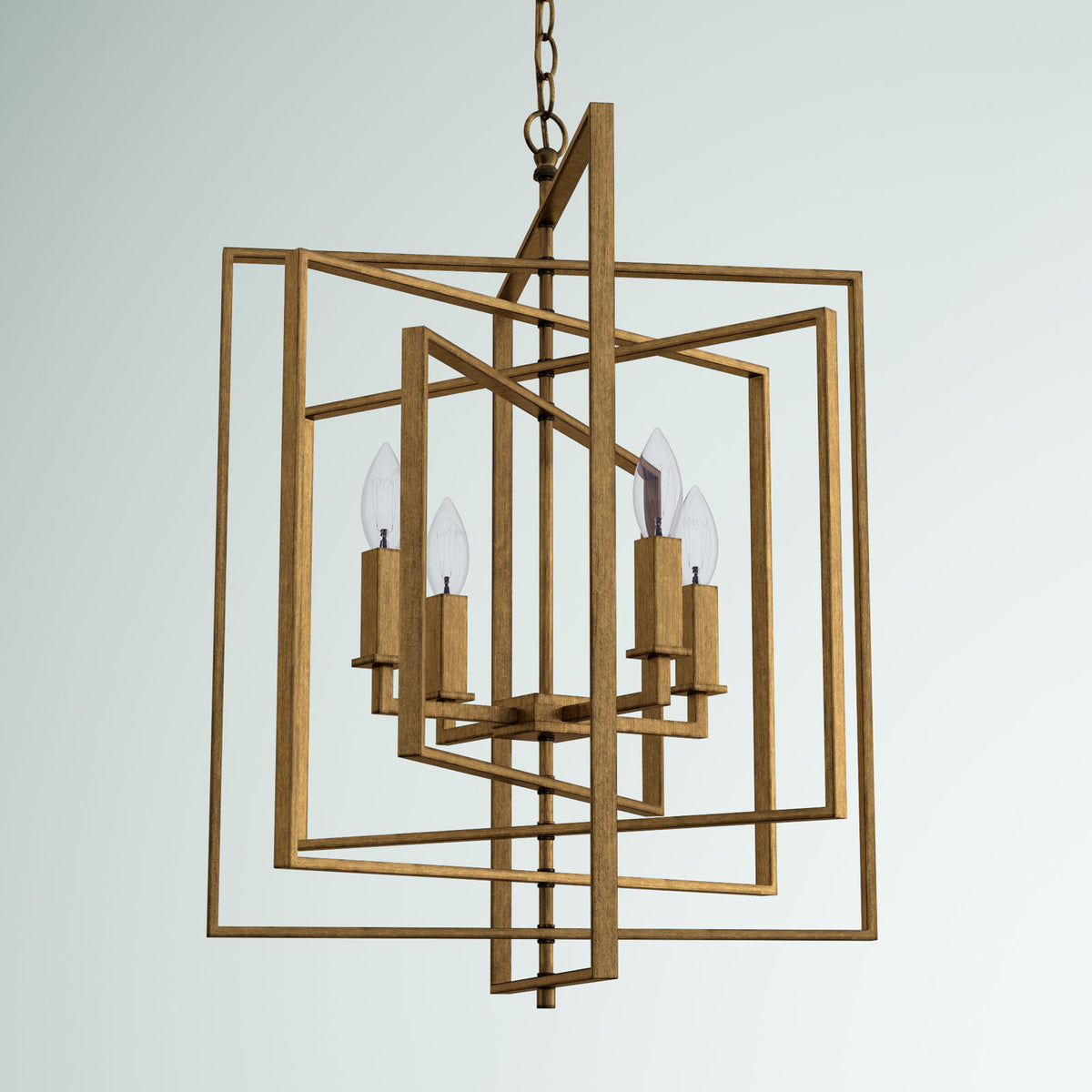 Lantern Chandelier with 4 Lights and Glass Shade