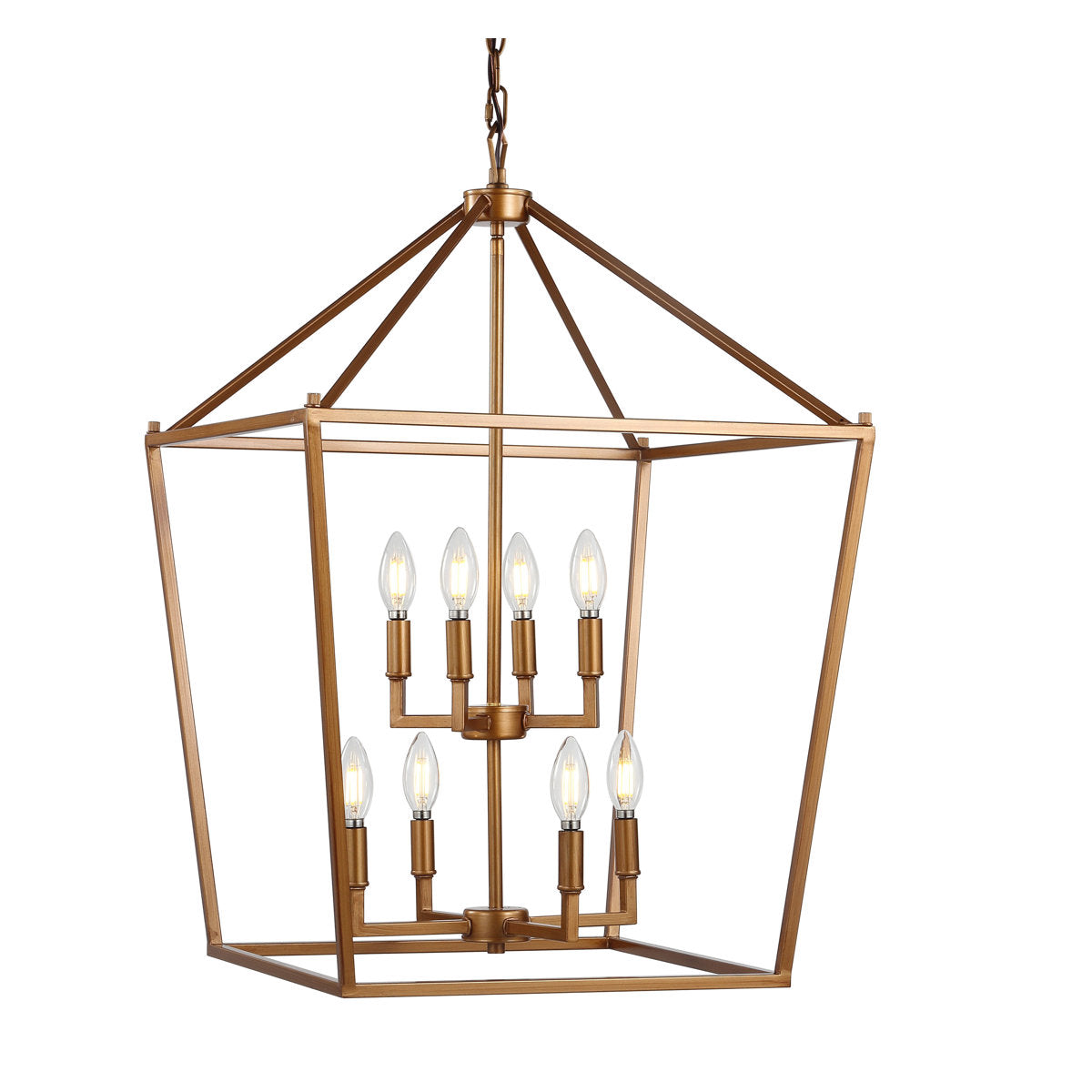 Lantern Pendant Light, 8-Light Metal Frame in Antique Gold
