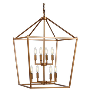 Lantern Pendant Light, 8-Light Metal Frame in Antique Gold