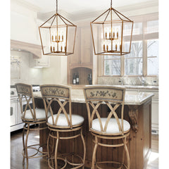 Lantern Pendant Light, 8-Light Metal Frame in Antique Gold