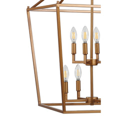 Lantern Pendant Light, 8-Light Metal Frame in Antique Gold