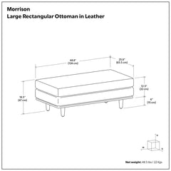 Large Rectangular Ottoman, Genuine Leather, Caramel Brown