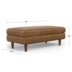 Large Rectangular Ottoman, Genuine Leather, Caramel Brown