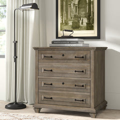 Lateral Filing Cabinet with 2 Locking File Drawers in Gray Pine