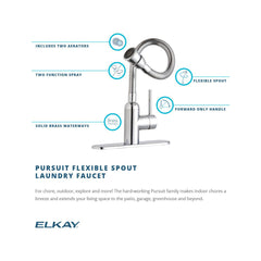 Laundry Faucet, Pursuit, Single Hole, Flexible Spout, Chrome