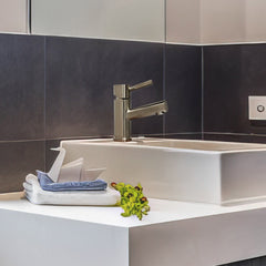 Lavatory Faucet with Single Hole and Single Lever in Brushed Stainless Steel
