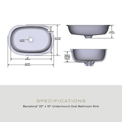 Lavatory Sink, Barcelona, Undermount, Oval, Plastic, Gloss White