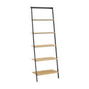 Leaning Ladder Shelf, 5 Tiers, Solid Bamboo with Black Steel Frame