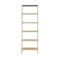 Leaning Ladder Shelf, 5 Tiers, Solid Bamboo with Black Steel Frame