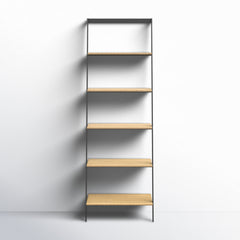 Leaning Ladder Shelf, 5 Tiers, Solid Bamboo with Black Steel Frame