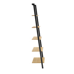 Leaning Ladder Shelf, 5 Tiers, Solid Bamboo with Black Steel Frame