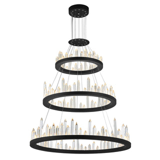 LED Chandelier, 3-Tier, Satin Black Metal with Crystal