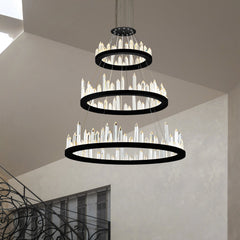 LED Chandelier, 3-Tier, Satin Black Metal with Crystal
