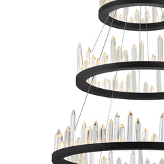 LED Chandelier, 3-Tier, Satin Black Metal with Crystal