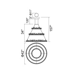 LED Chandelier, 3-Tier, Satin Black Metal with Crystal