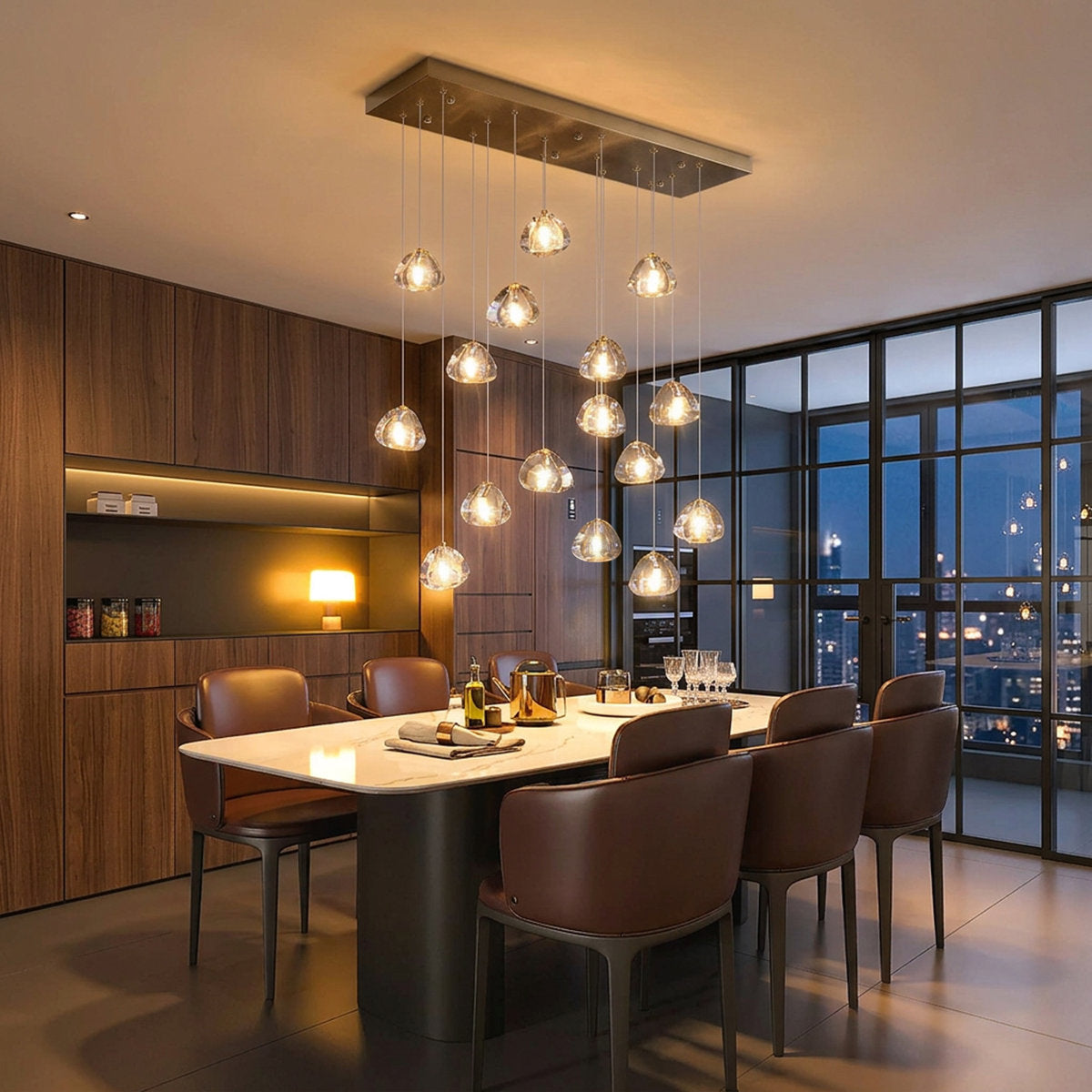 LED Chandelier with 16 Lights and Crystal Shade in Brushed Nickel