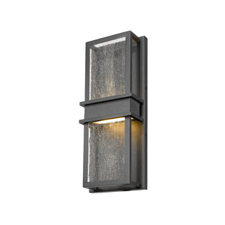 LED Light Fixture, 18 in H, Black Aluminum with Seeded Glass Shade