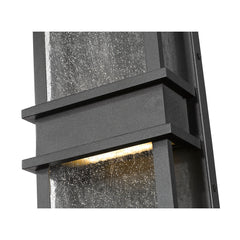 LED Light Fixture, 18 in H, Black Aluminum with Seeded Glass Shade