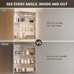 LED Medicine Cabinet, Frameless, Recessed or Surface Mount, Aluminum, Silver