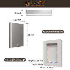 LED Medicine Cabinet, Frameless, Recessed or Surface Mount, Aluminum, Silver