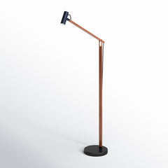 LED Task Floor Lamp with Metal Drum Shade in Walnut Wood and Black