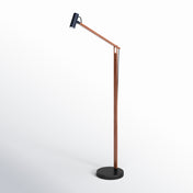 LED Task Floor Lamp with Metal Drum Shade in Walnut Wood and Black