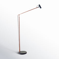 LED Task Floor Lamp with Metal Drum Shade in Walnut Wood and Black