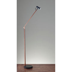 LED Task Floor Lamp with Metal Drum Shade in Walnut Wood and Black