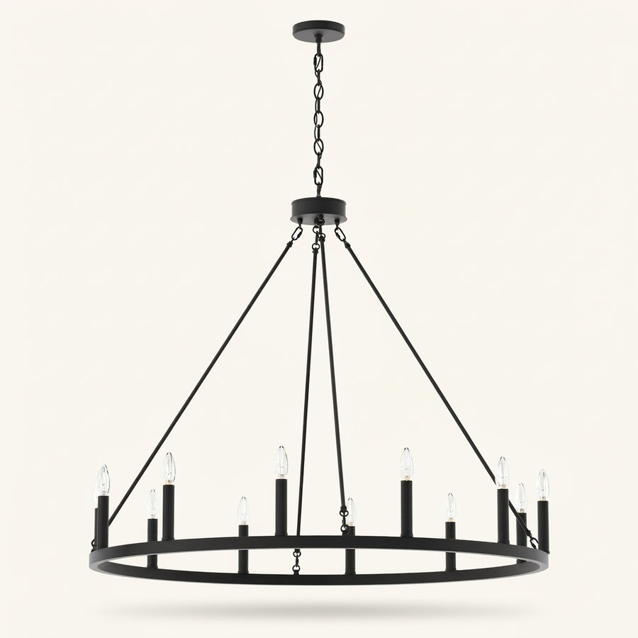 Front | studio front of the matte-black 12-light ring and chain