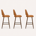 Side | true side profile of all three stools showing the tapered legs and wood-grain footrest ring