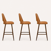 Side | true side profile of all three stools showing the tapered legs and wood-grain footrest ring