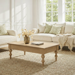 Lift-Top Coffee Table, 52 in Wide, Solid and Engineered Wood in Natural