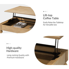 Lift-Top Coffee Table, 52 in Wide, Solid and Engineered Wood in Natural