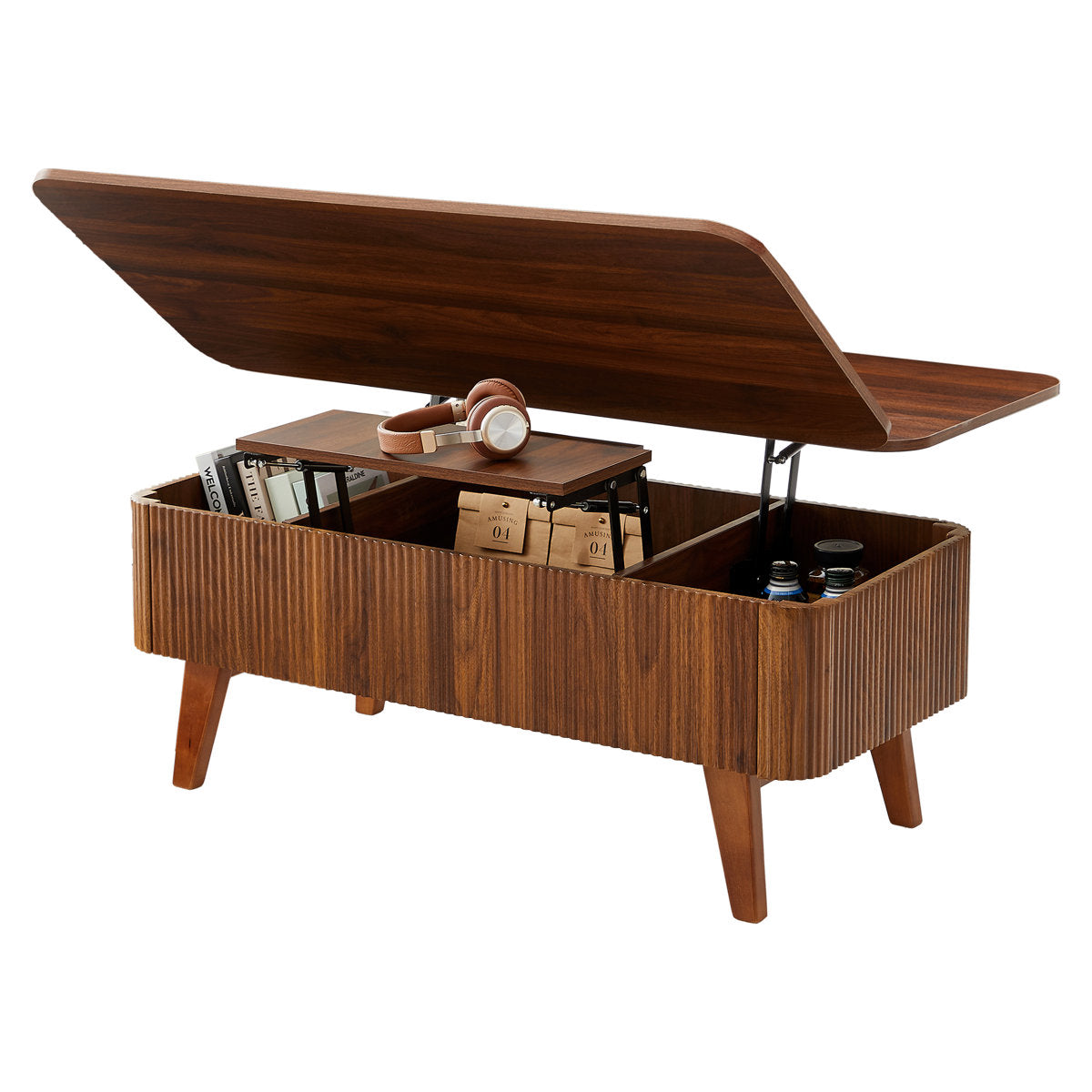 Lift-Top Coffee Table with Storage, Walnut Manufactured Wood