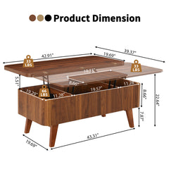 Lift-Top Coffee Table with Storage, Walnut Manufactured Wood