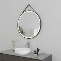 Lighted Bathroom Mirror, Aurora, Round Dimmable LED in Silver and Matte Black