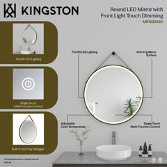 Lighted Bathroom Mirror, Aurora, Round Dimmable LED in Silver and Matte Black