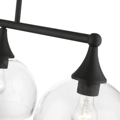 Linear Chandelier, 3 Lights, Matte Black Steel with Clear Glass Shade
