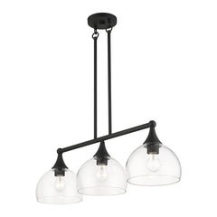 Linear Chandelier, 3 Lights, Matte Black Steel with Clear Glass Shade
