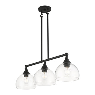 Linear Chandelier, 3 Lights, Matte Black Steel with Clear Glass Shade