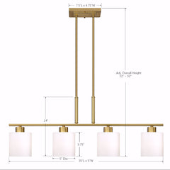 Linear Chandelier, 4-Light, Gold Steel with Glass Shades