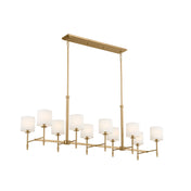 Linear Chandelier with 10 White Fabric Shades in Gold Finish