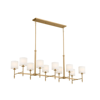 Linear Chandelier with 10 White Fabric Shades in Gold Finish