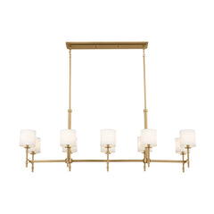 Linear Chandelier with 10 White Fabric Shades in Gold Finish