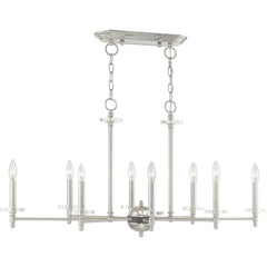 Linear Chandelier with 8 Lights in Brushed Nickel with Crystal Accents