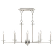 Linear Chandelier with 8 Lights in Brushed Nickel with Crystal Accents
