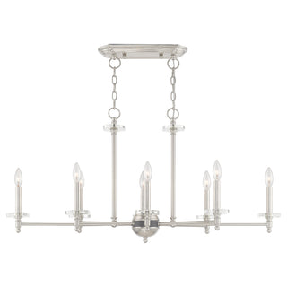 Linear Chandelier with 8 Lights in Brushed Nickel with Crystal Accents