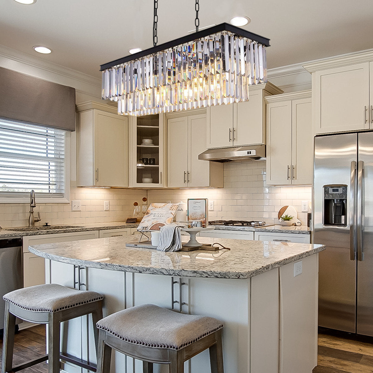 Linear Crystal Chandelier with 8 Lights in Satin Black