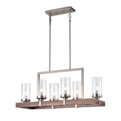 Linear Kitchen Island Chandelier with 6 Lights in Nickel and Driftwood Finish